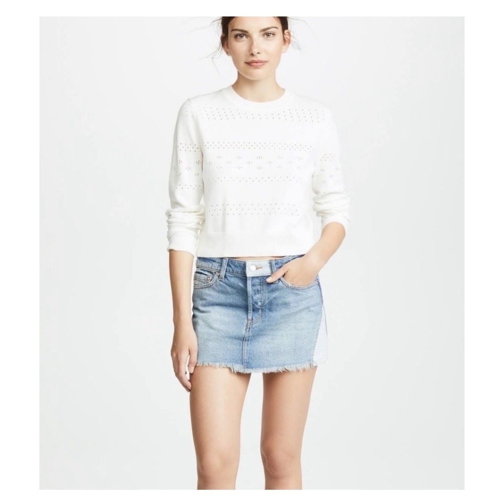 Free People We The Free Two Tone Denim Mini Skirt Blue Rawโ Hem Size 27